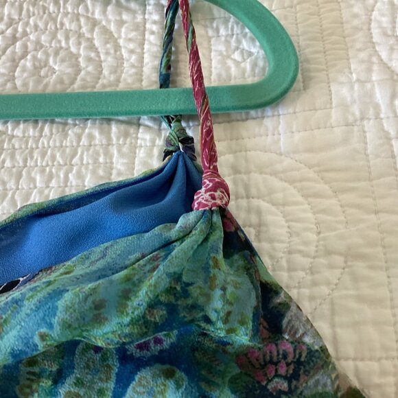 Talbots Womens Silk Midi Dress Multicolor Paisley Pattern V-Neck Spaghetti Strap - Picture 15 of 15